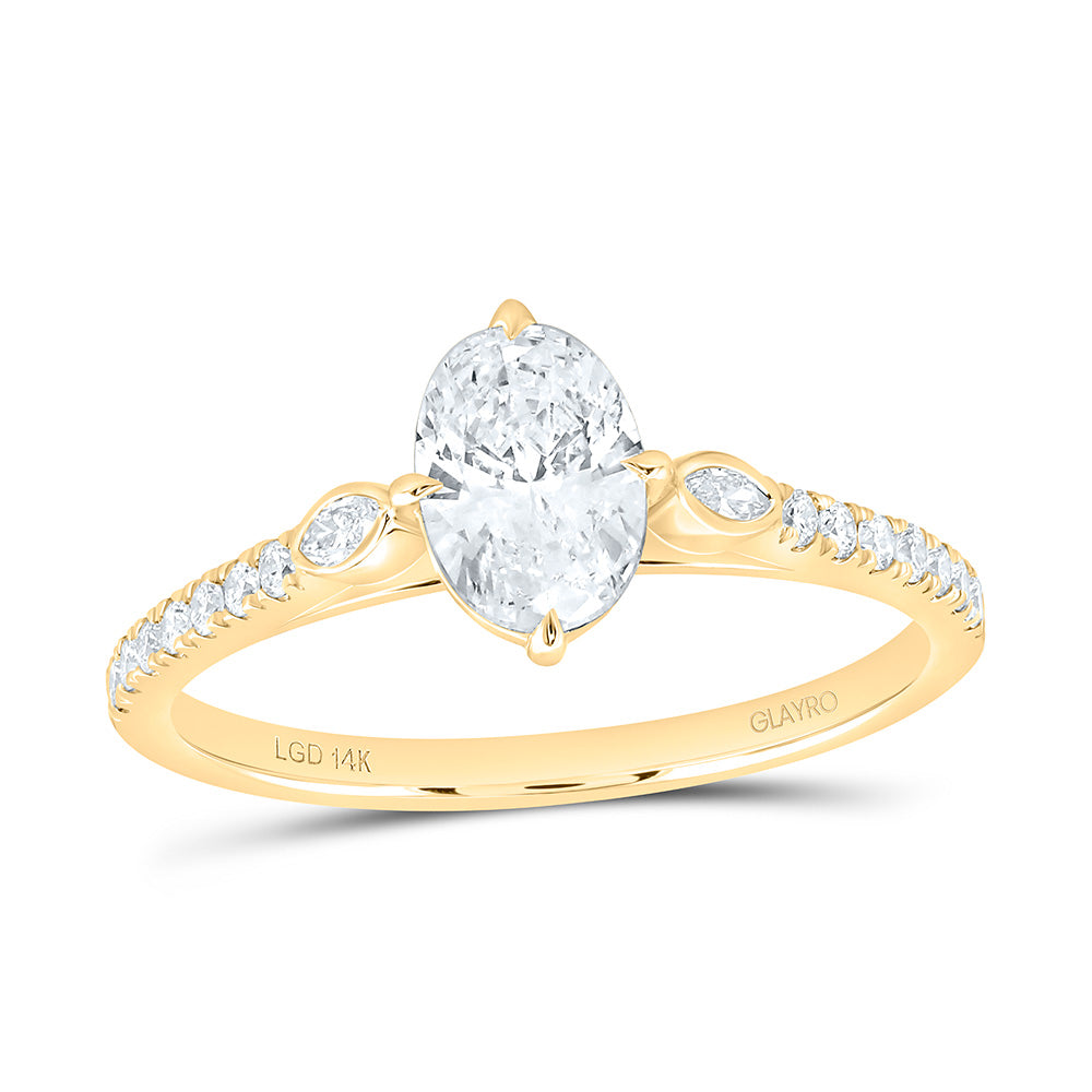 10K Yellow Gold 7/8 Cttw Lab Grown Diamond 3/4 Cttw Center Oval Engagement Ring