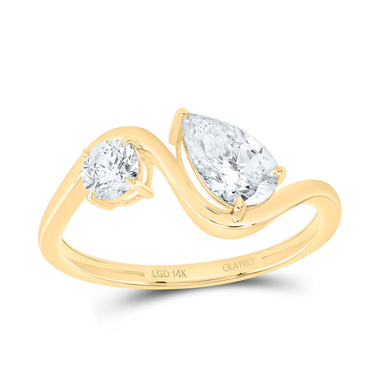 14K Yellow Or White Gold 1 Cttw Lab Grown Diamond 1/4 Cttw Center Round, 3/4 Cttw Center Pear Fashion Ring