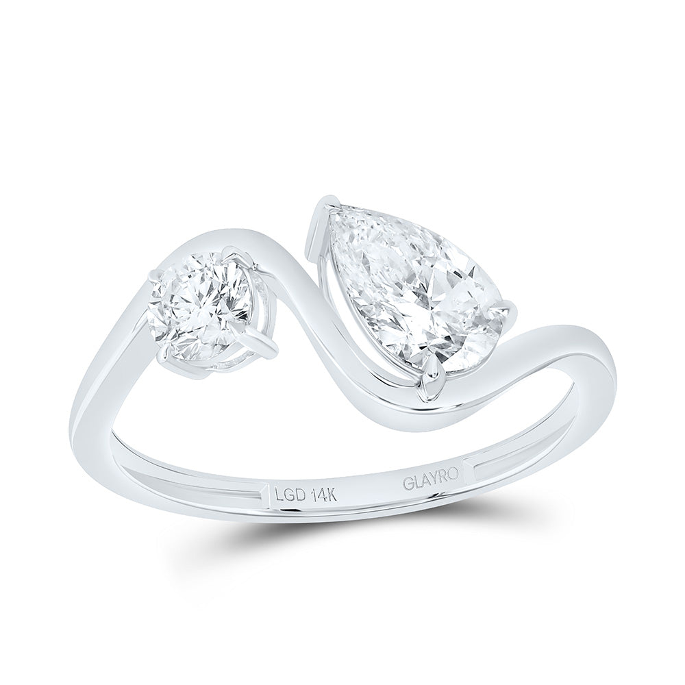 14K Yellow Or White Gold 1 Cttw Lab Grown Diamond 1/4 Cttw Center Round, 3/4 Cttw Center Pear Fashion Ring