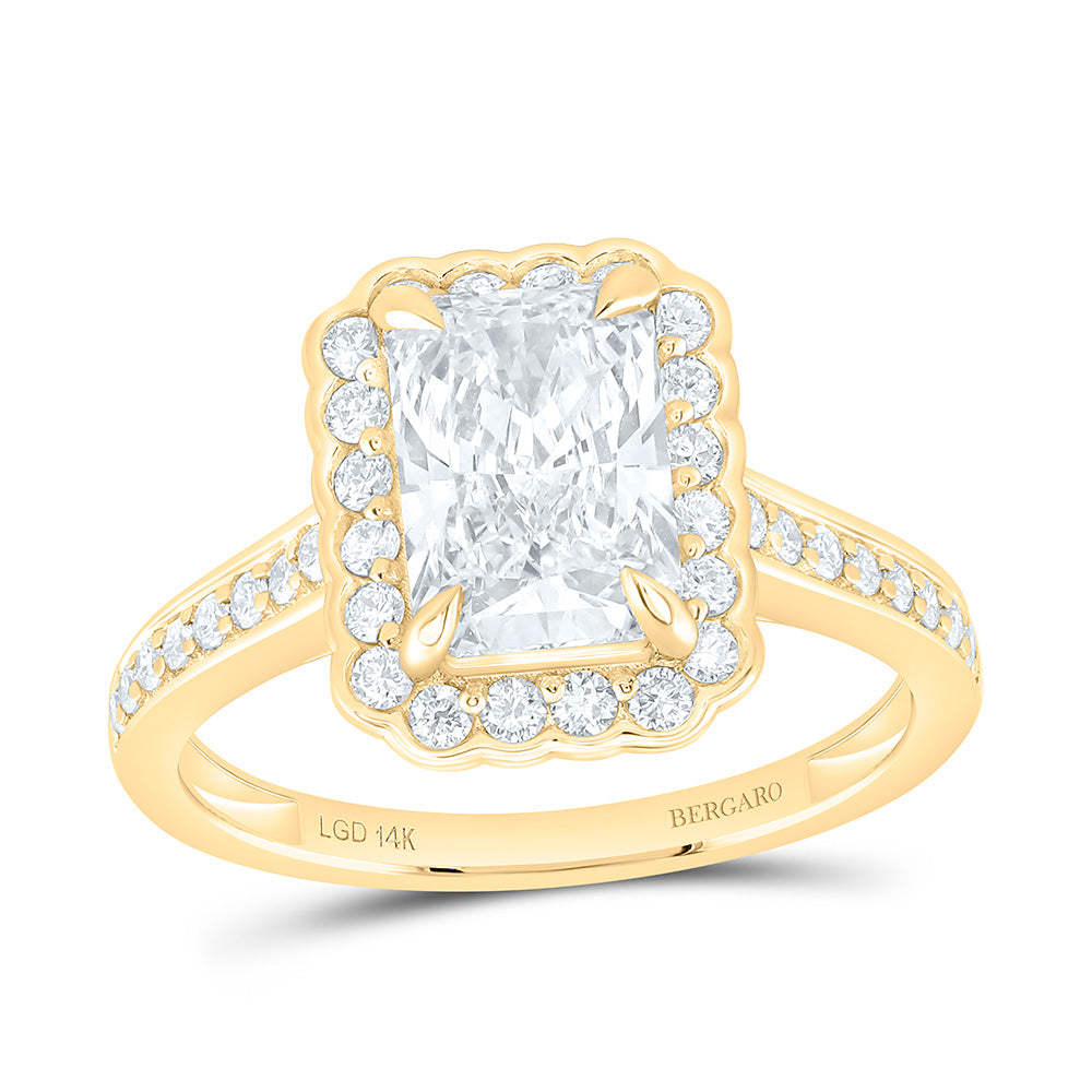 14K Yellow Or White Gold 2 1/2 Cttw Lab Grown Diamond 2 Cttw Center Radiant Single Halo Engagement Ring