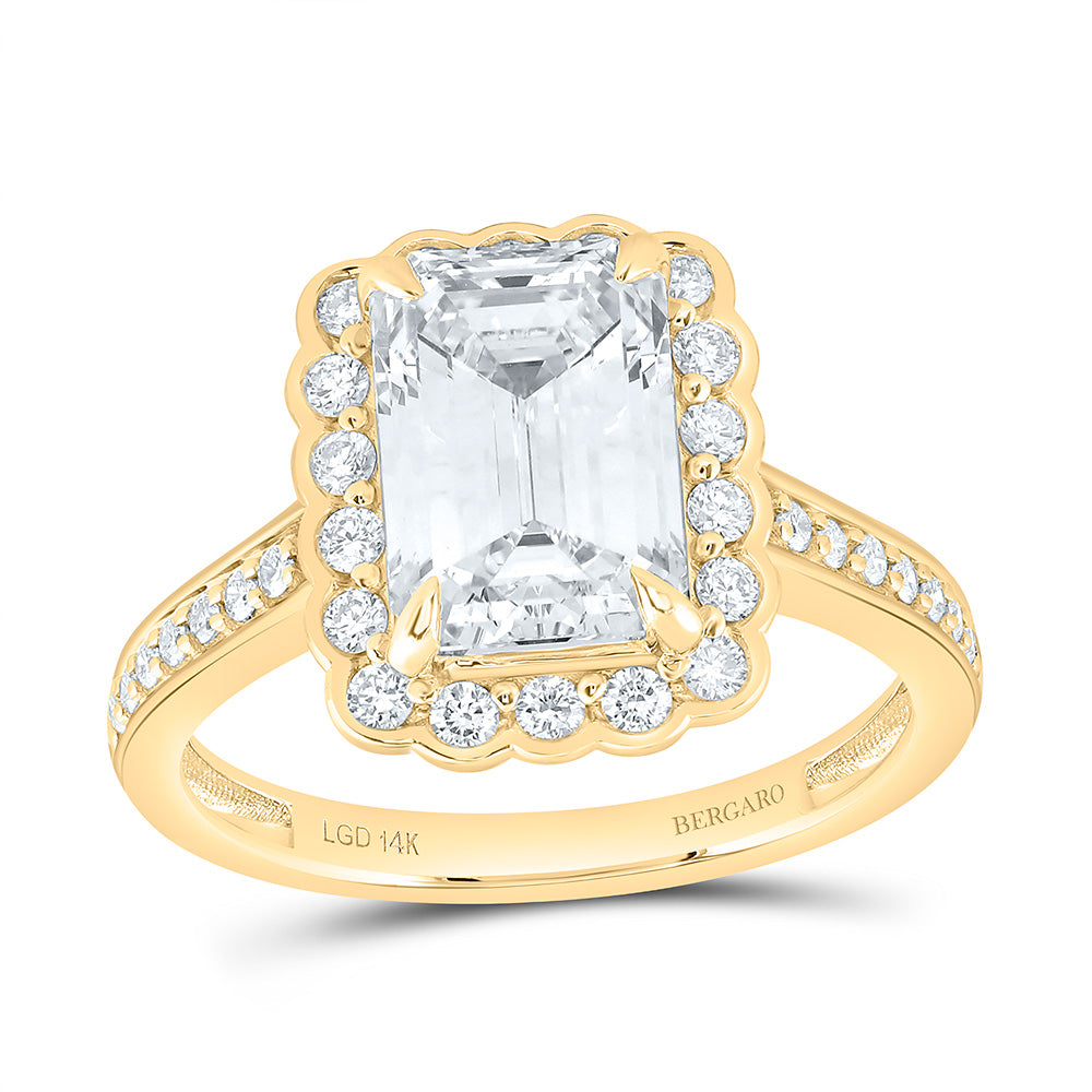 14K Yellow Or White Gold 3 1/2 Cttw Lab Grown Diamond 3 Cttw Center Emerald Single Halo Engagement Ring