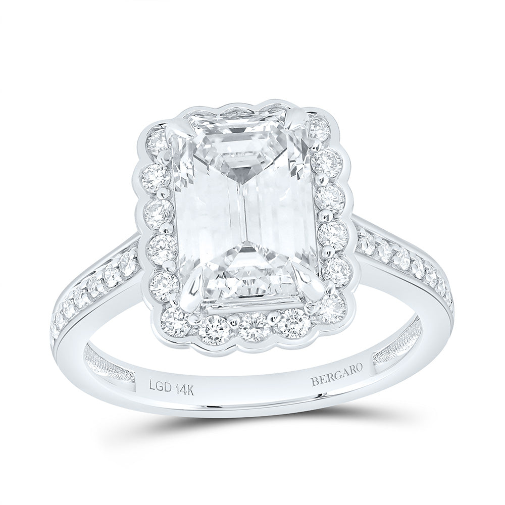 14K Yellow Or White Gold 3 1/2 Cttw Lab Grown Diamond 3 Cttw Center Emerald Single Halo Engagement Ring