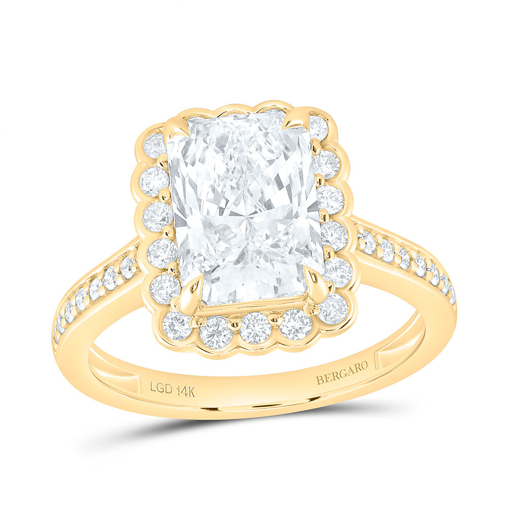 14K Yellow Or White Gold 3 1/2 Cttw Lab Grown Diamond 3 Cttw Center Radiant Single Halo Engagement Ring