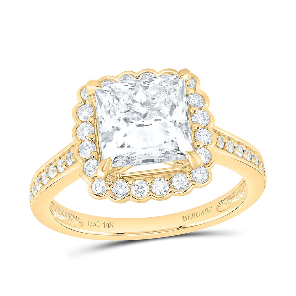 14K Yellow Or White Gold 3 1/2 Cttw Lab Grown Diamond 3 Cttw Center Princess Single Halo Engagement Ring