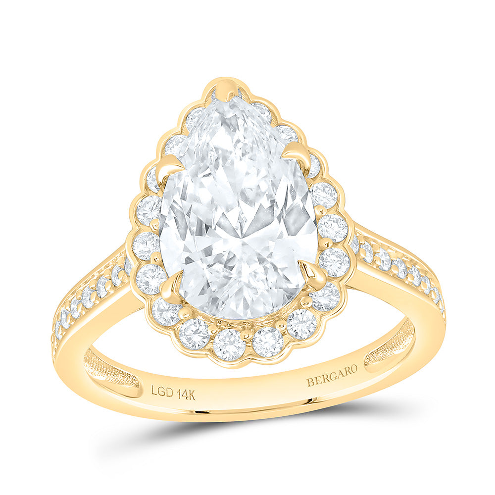14K Yellow Or White Gold 3 1/2 Cttw Lab Grown Diamond 3 Cttw Center Pear Single Halo Engagement Ring