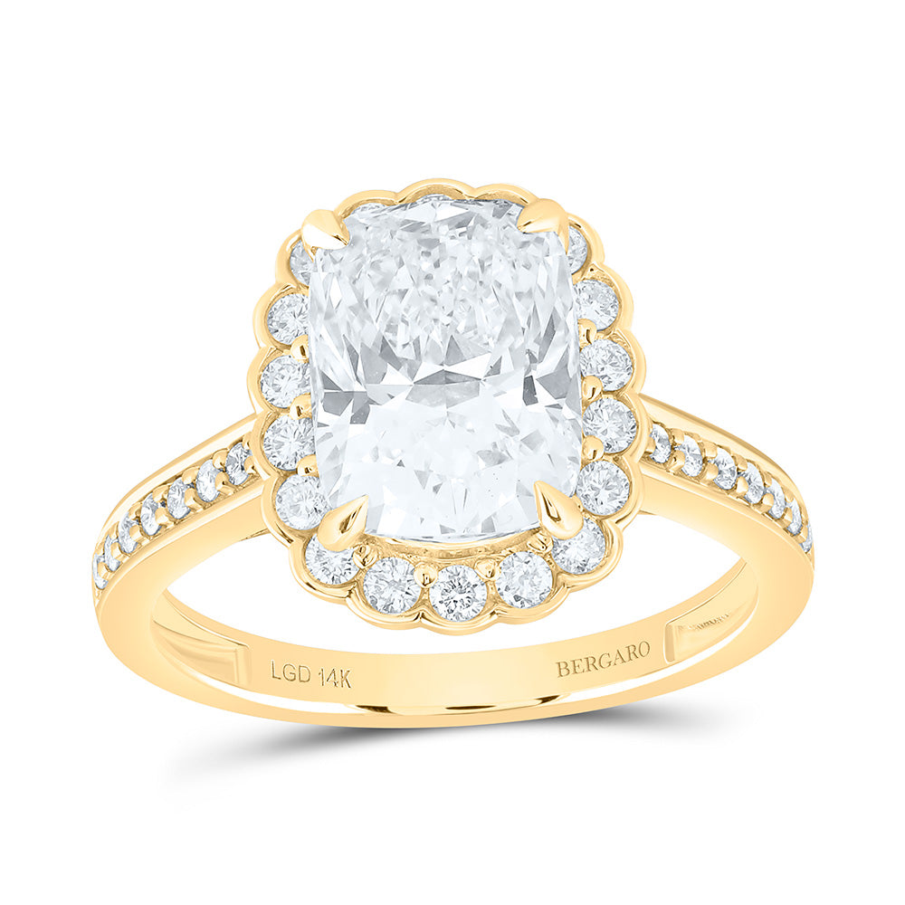 14K Yellow Or White Gold 3 1/2 Cttw Lab Grown Diamond 3 Cttw Center Cushion Single Halo Engagement Ring