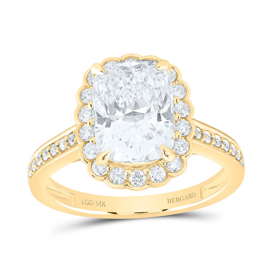 14K Yellow Or White Gold 3 1/2 Cttw Lab Grown Diamond 3 Cttw Center Cushion Single Halo Engagement Ring