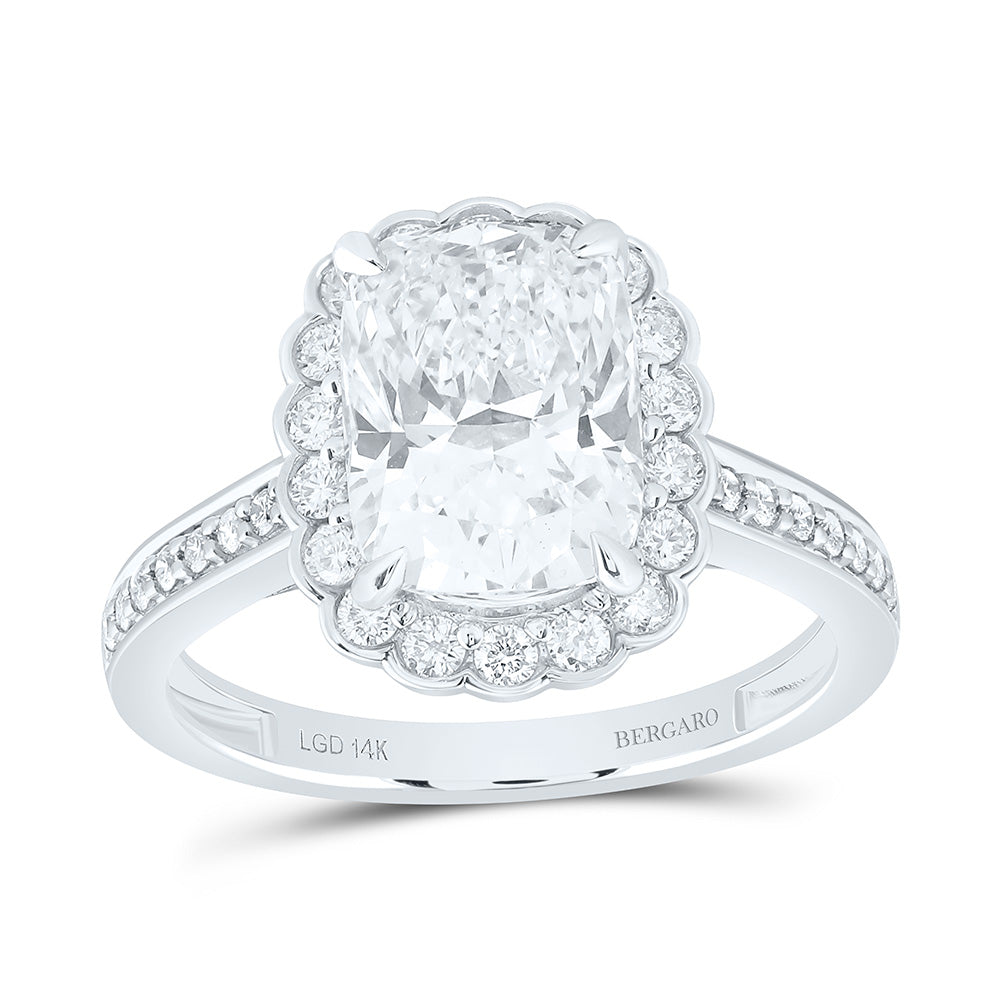 14K Yellow Or White Gold 3 1/2 Cttw Lab Grown Diamond 3 Cttw Center Cushion Single Halo Engagement Ring