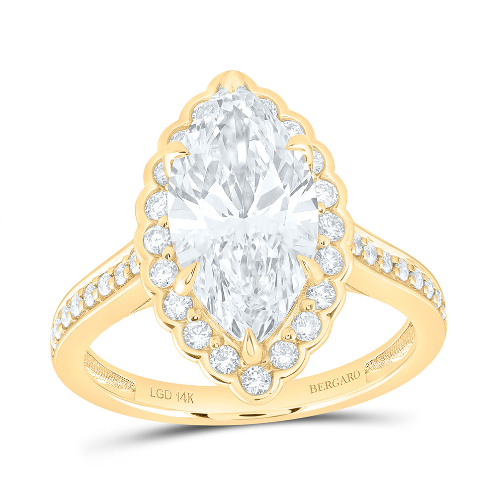 14K Yellow Or White Gold 3 1/2 Cttw Lab Grown Diamond 3 Cttw Center Marquise Single Halo Engagement Ring