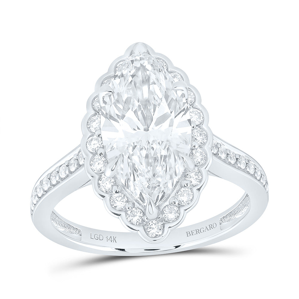 14K Yellow Or White Gold 3 1/2 Cttw Lab Grown Diamond 3 Cttw Center Marquise Single Halo Engagement Ring