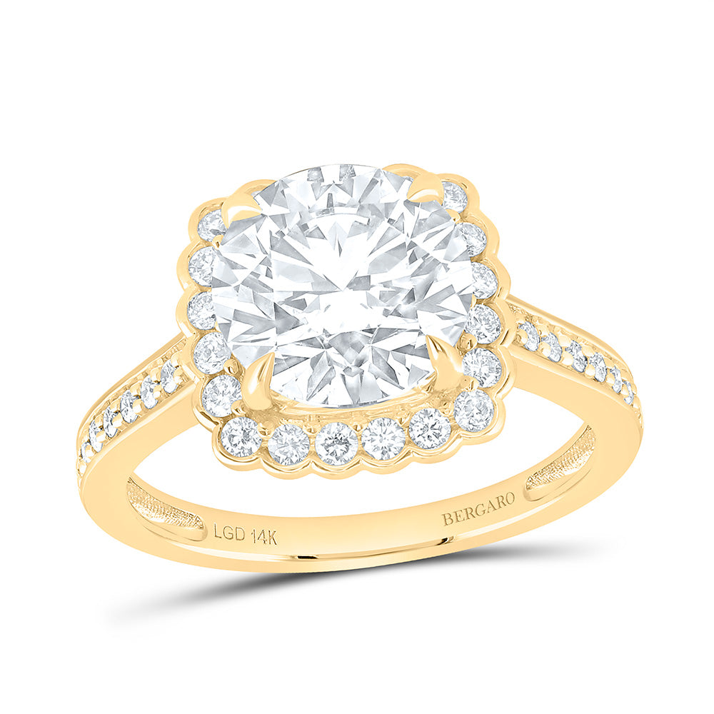 14K Yellow Or White Gold 3 1/2 Cttw Lab Grown Diamond 3 Cttw Center Round Cushion Single Halo Engagement Ring