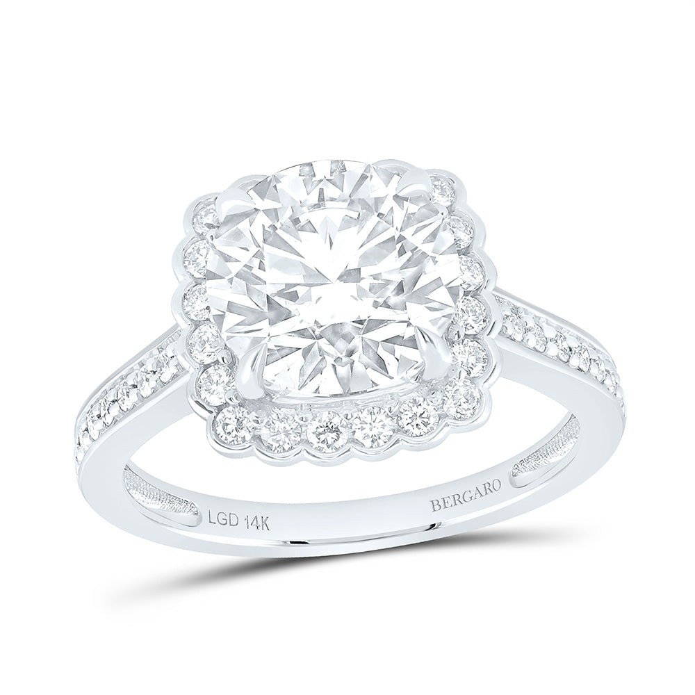 14K Yellow Or White Gold 3 1/2 Cttw Lab Grown Diamond 3 Cttw Center Round Cushion Single Halo Engagement Ring