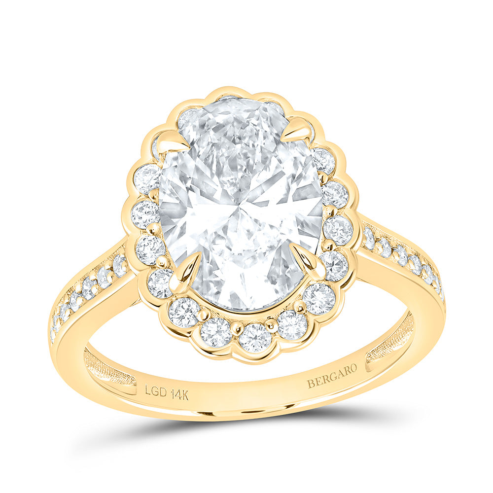 14K Yellow Or White Gold 3 5/8 Cttw Lab Grown Diamond 3 Cttw Center Oval Single Halo Engagement Ring