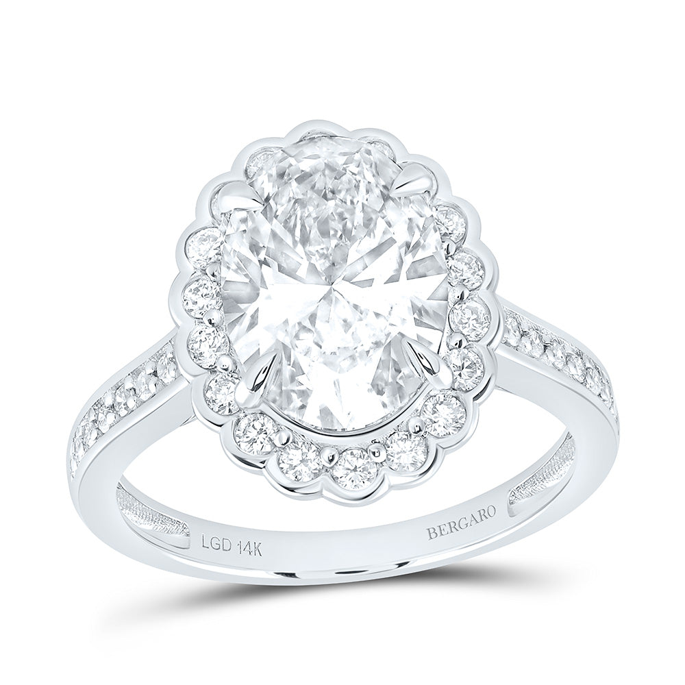 14K Yellow Or White Gold 3 5/8 Cttw Lab Grown Diamond 3 Cttw Center Oval Single Halo Engagement Ring