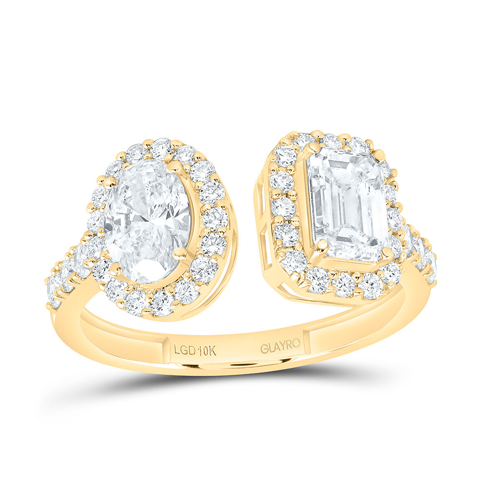 10K Yellow Or White Gold 1 7/8 Cttw Lab Grown Diamond 3/4 Cttw Center Emerald, 5/8 Cttw Center Oval Fashion Cuff Ring