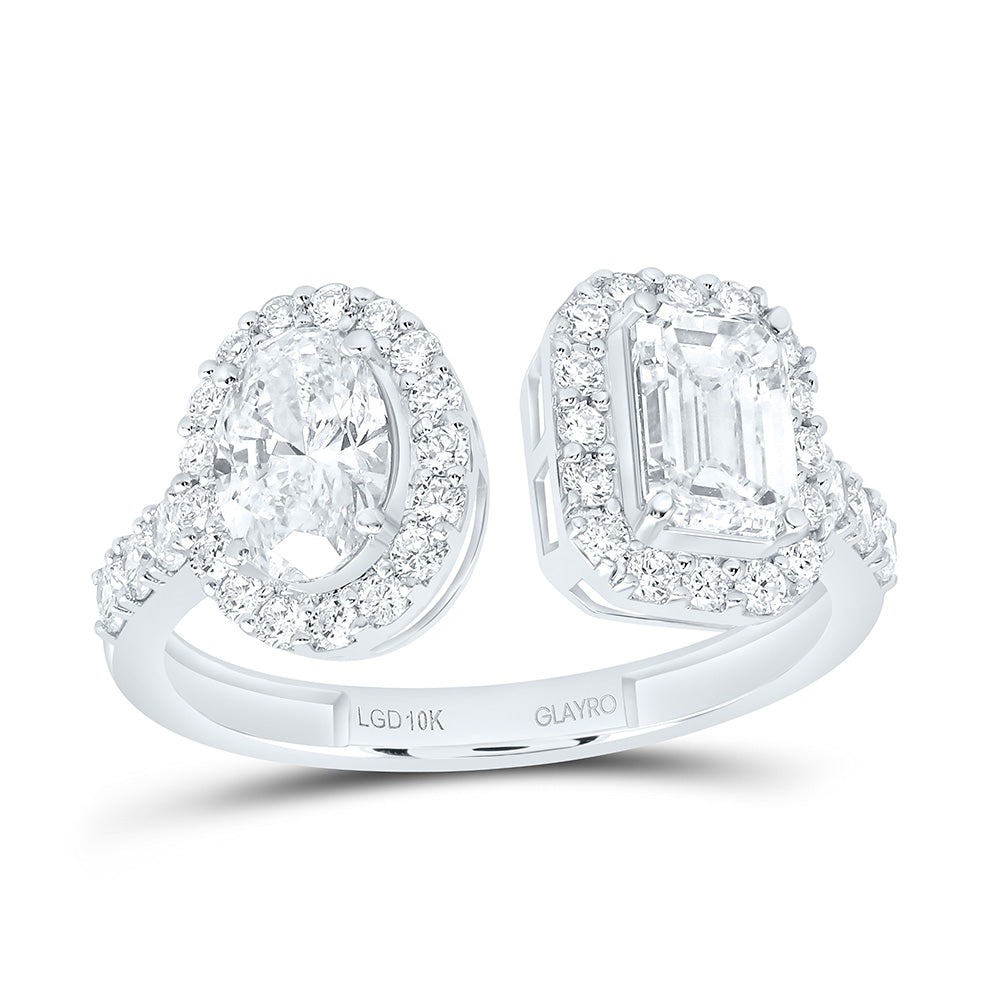 10K Yellow Or White Gold 1 7/8 Cttw Lab Grown Diamond 3/4 Cttw Center Emerald, 5/8 Cttw Center Oval Fashion Cuff Ring