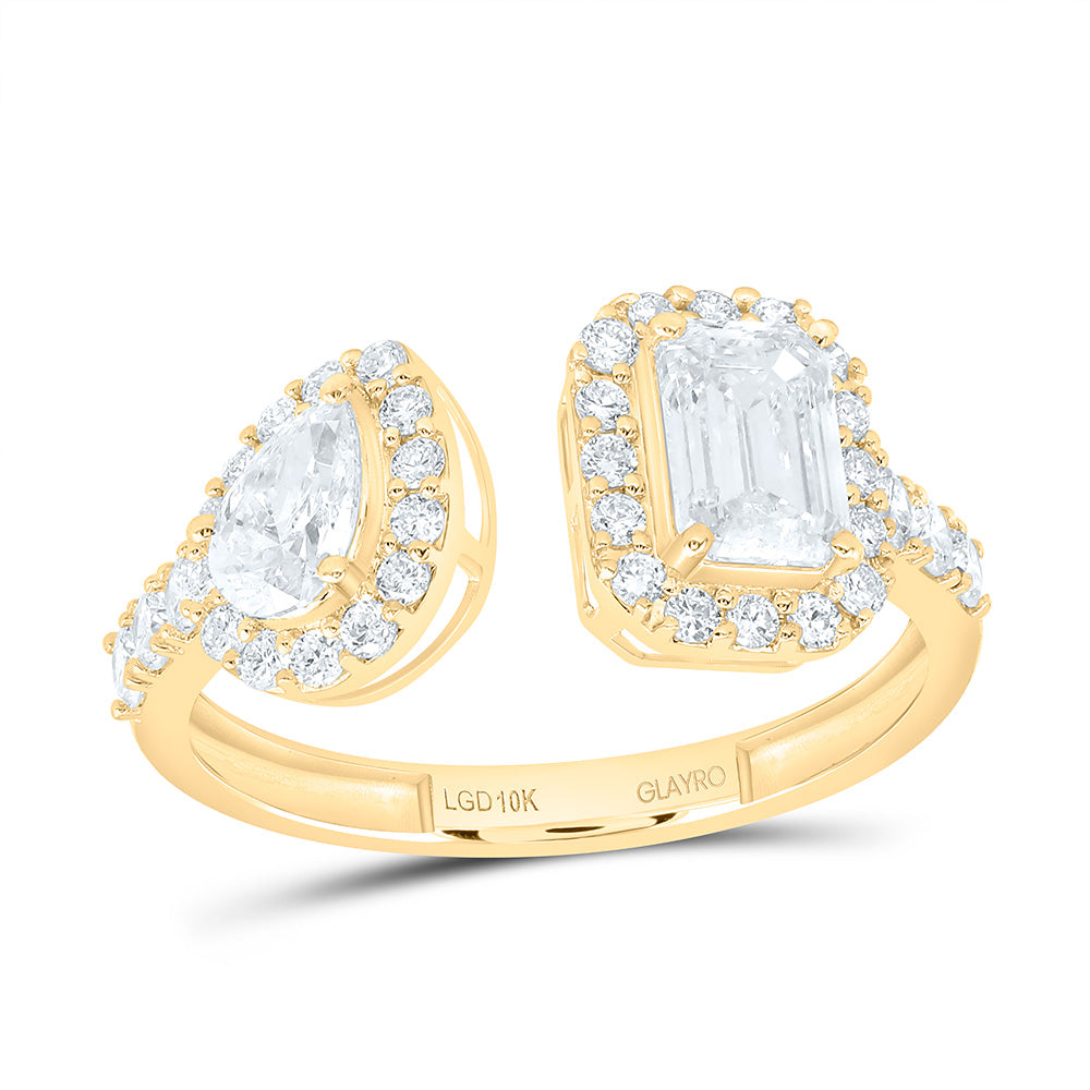 10K Yellow Or White Gold 1 1/2 Cttw Lab Grown Diamond 3/4 Cttw Center Emerald, 1/4 Cttw Center Pear Fashion Cuff Ring