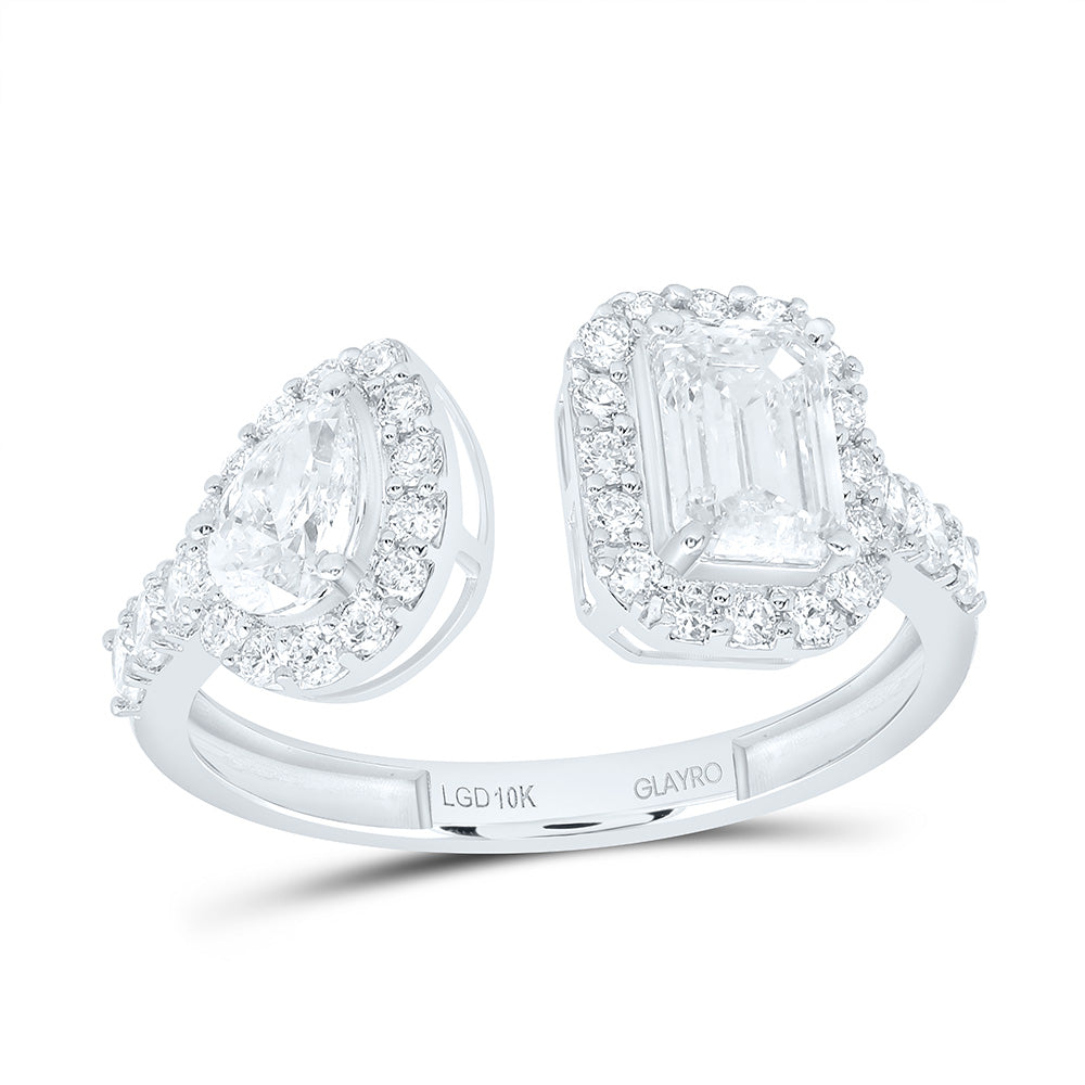 10K Yellow Or White Gold 1 1/2 Cttw Lab Grown Diamond 3/4 Cttw Center Emerald, 1/4 Cttw Center Pear Fashion Cuff Ring