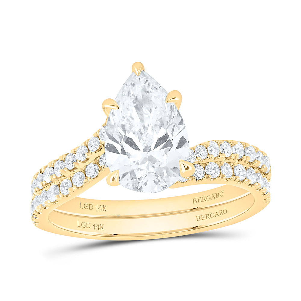 14K Yellow Or White Gold 2 1/2 Cttw Lab Grown Diamond 2 Cttw Center Pear Bridal Set