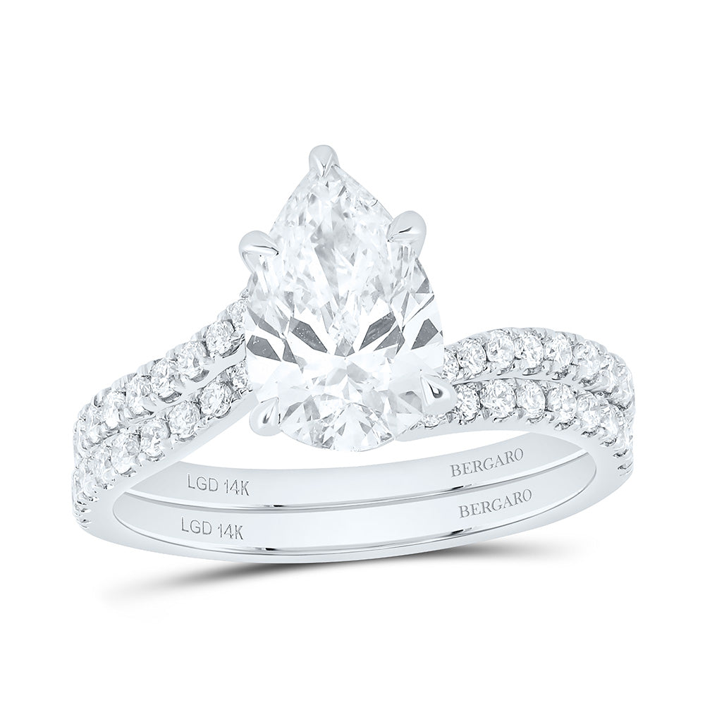 14K Yellow Or White Gold 2 1/2 Cttw Lab Grown Diamond 2 Cttw Center Pear Bridal Set