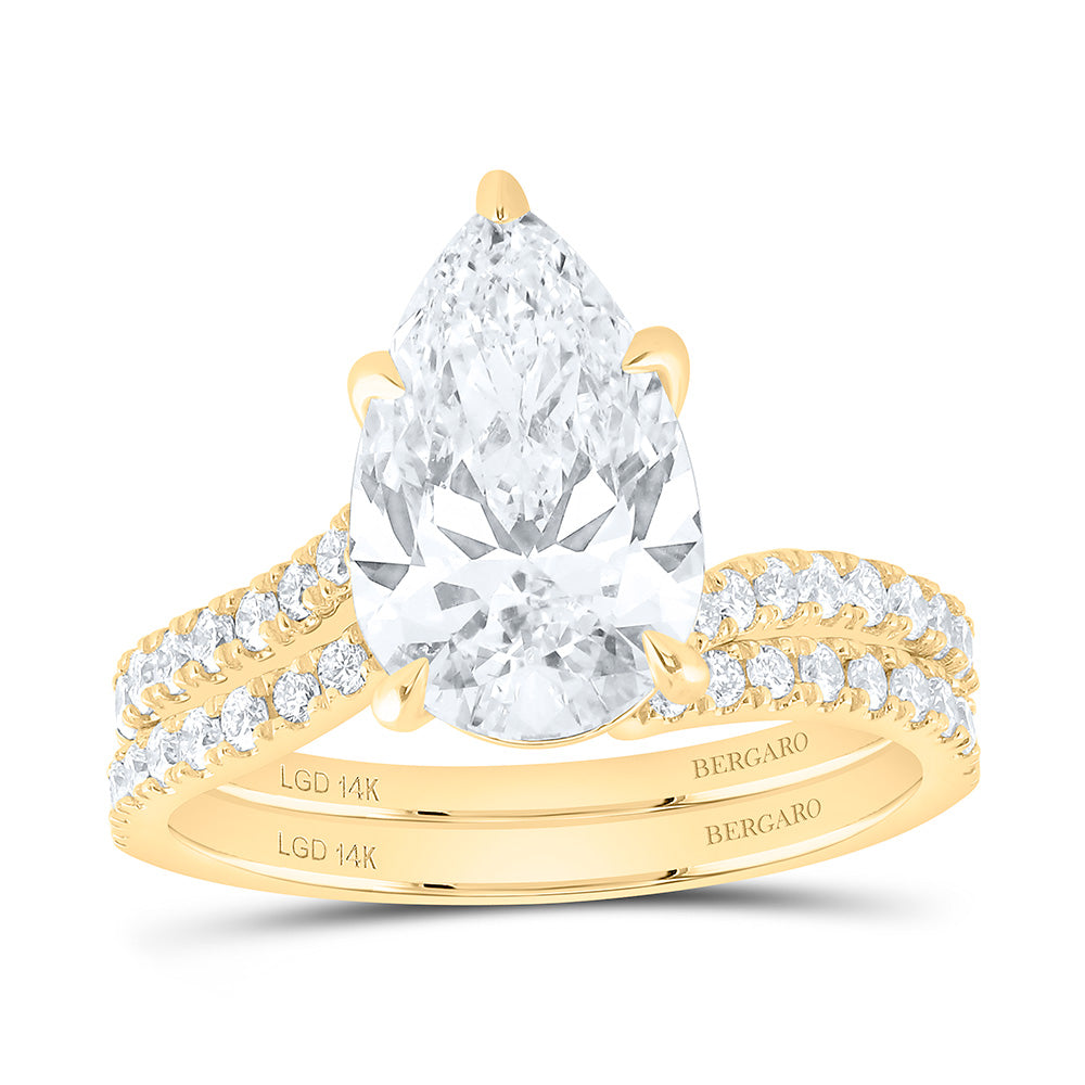 14K Yellow Or White Gold 3 1/2 Cttw Lab Grown Diamond 3 Cttw Center Pear Bridal Set