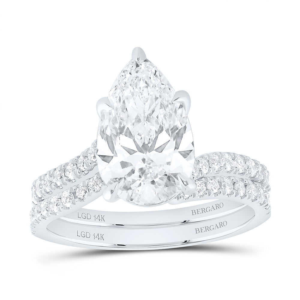 14K Yellow Or White Gold 3 1/2 Cttw Lab Grown Diamond 3 Cttw Center Pear Bridal Set