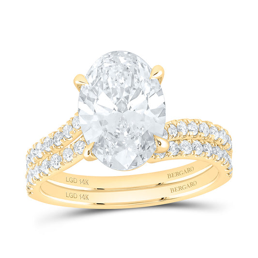 14K Yellow Or White Gold 3 1/2 Cttw Lab Grown Diamond 3 Cttw Center Oval Bridal Set