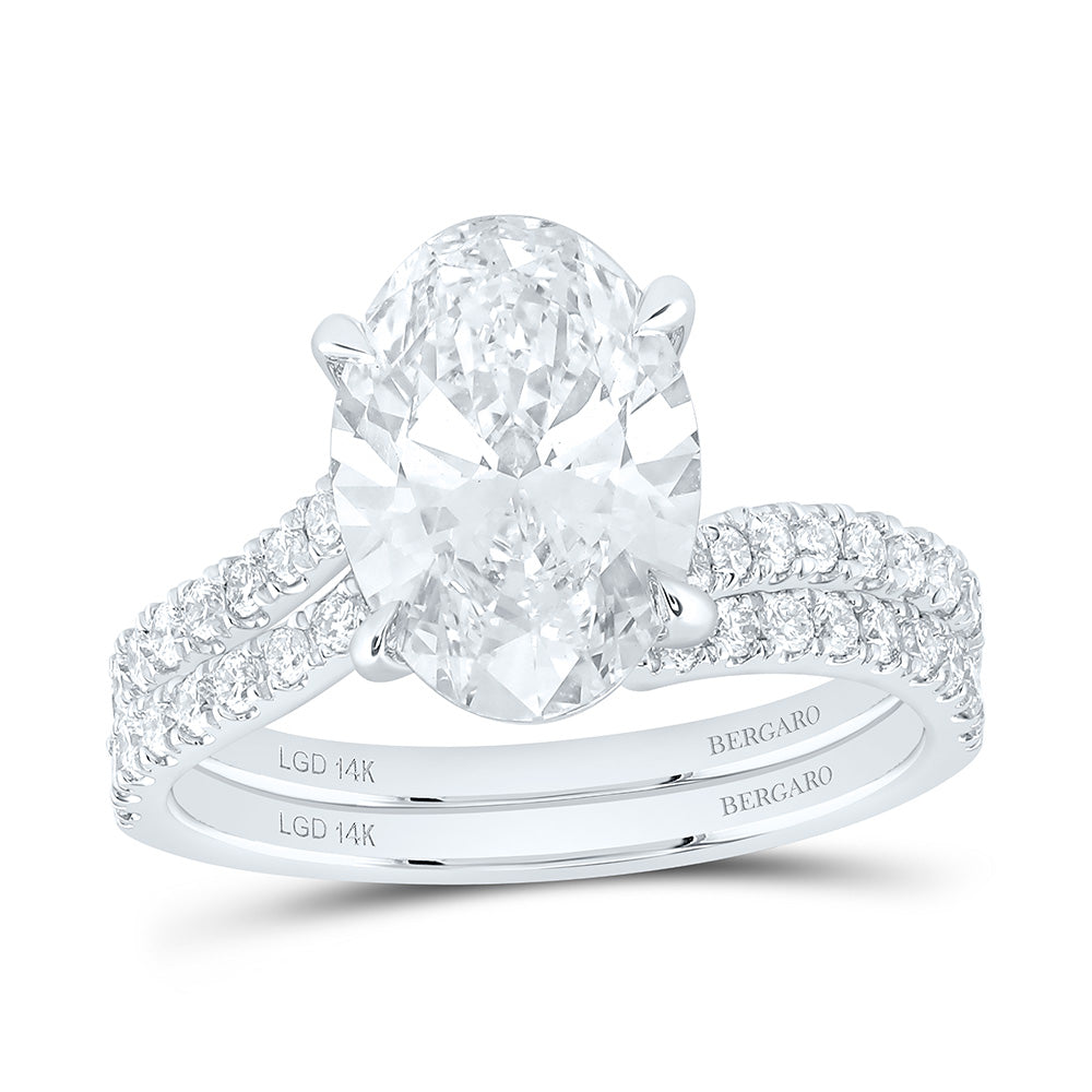 14K Yellow Or White Gold 3 1/2 Cttw Lab Grown Diamond 3 Cttw Center Oval Bridal Set