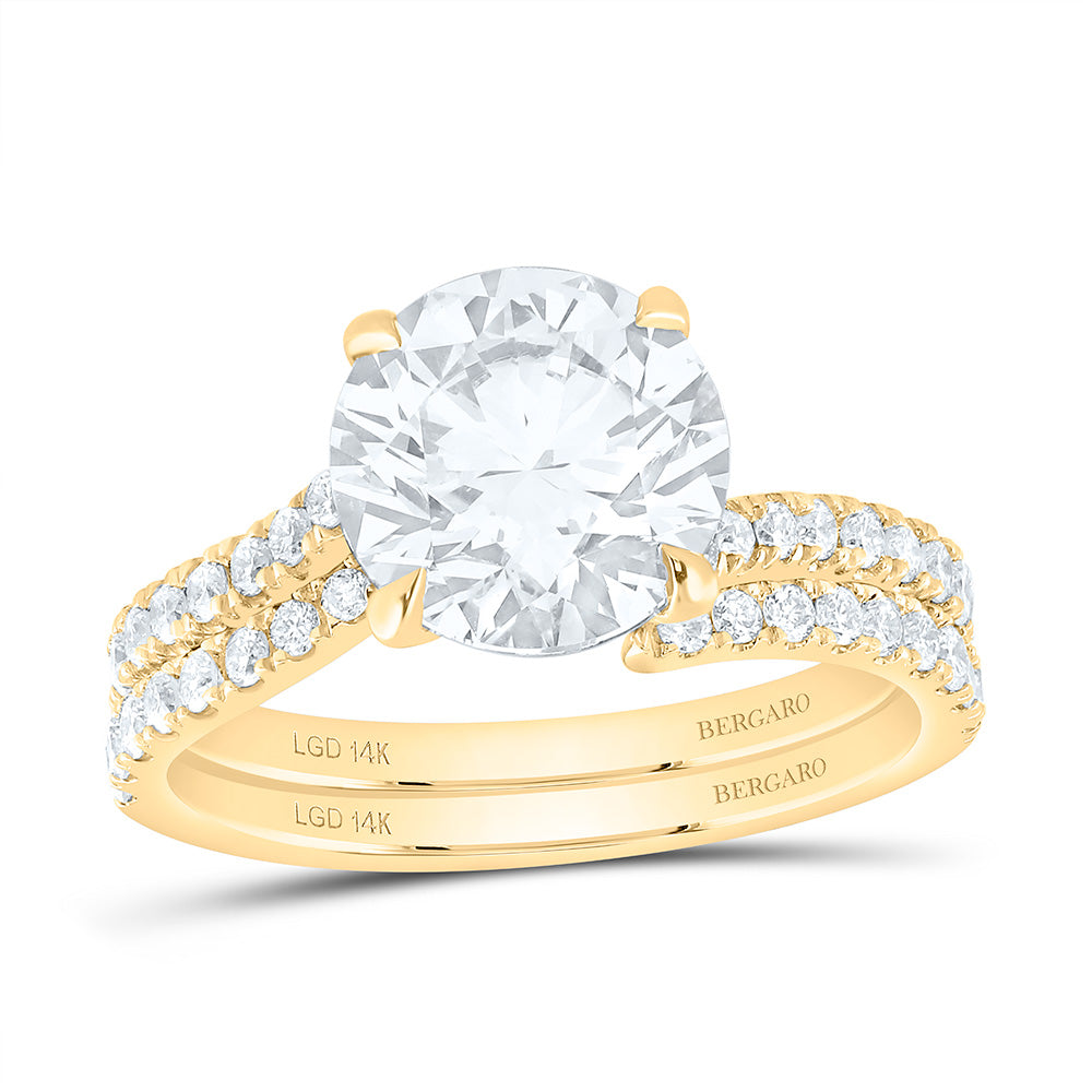 14K Yellow Or White Gold 3 1/2 Cttw Lab Grown Diamond 3 Cttw Center Round Bridal Set