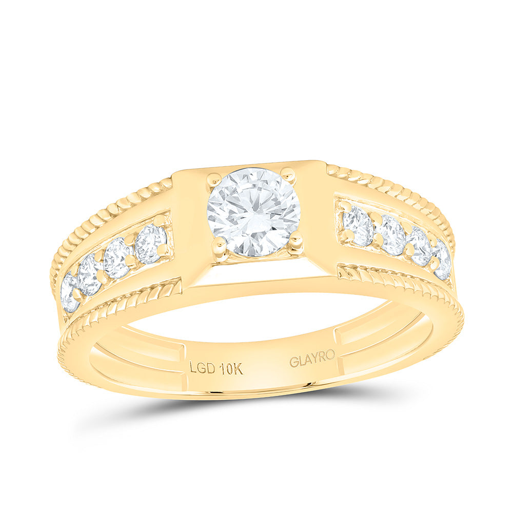10K Yellow Or White Gold 1 Cttw Lab Grown Diamond 5/8 Cttw Center Round Mens Band