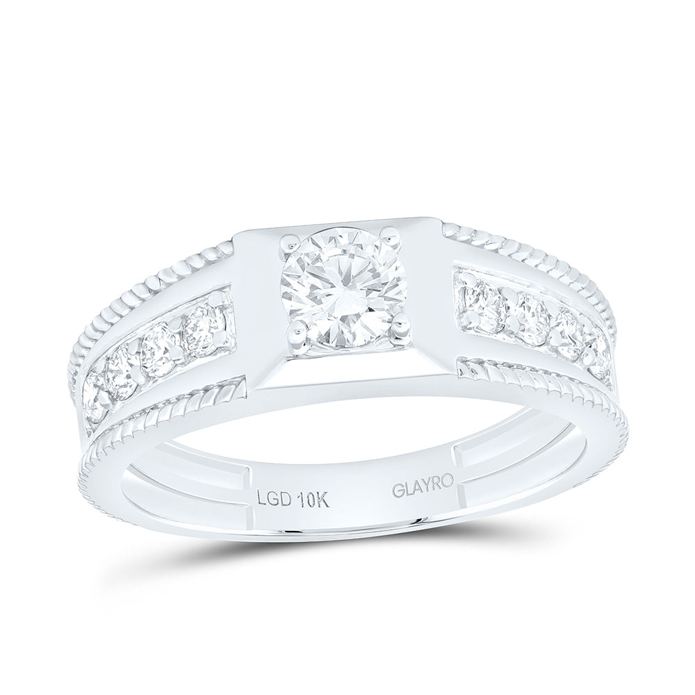 10K Yellow Or White Gold 1 Cttw Lab Grown Diamond 5/8 Cttw Center Round Mens Band
