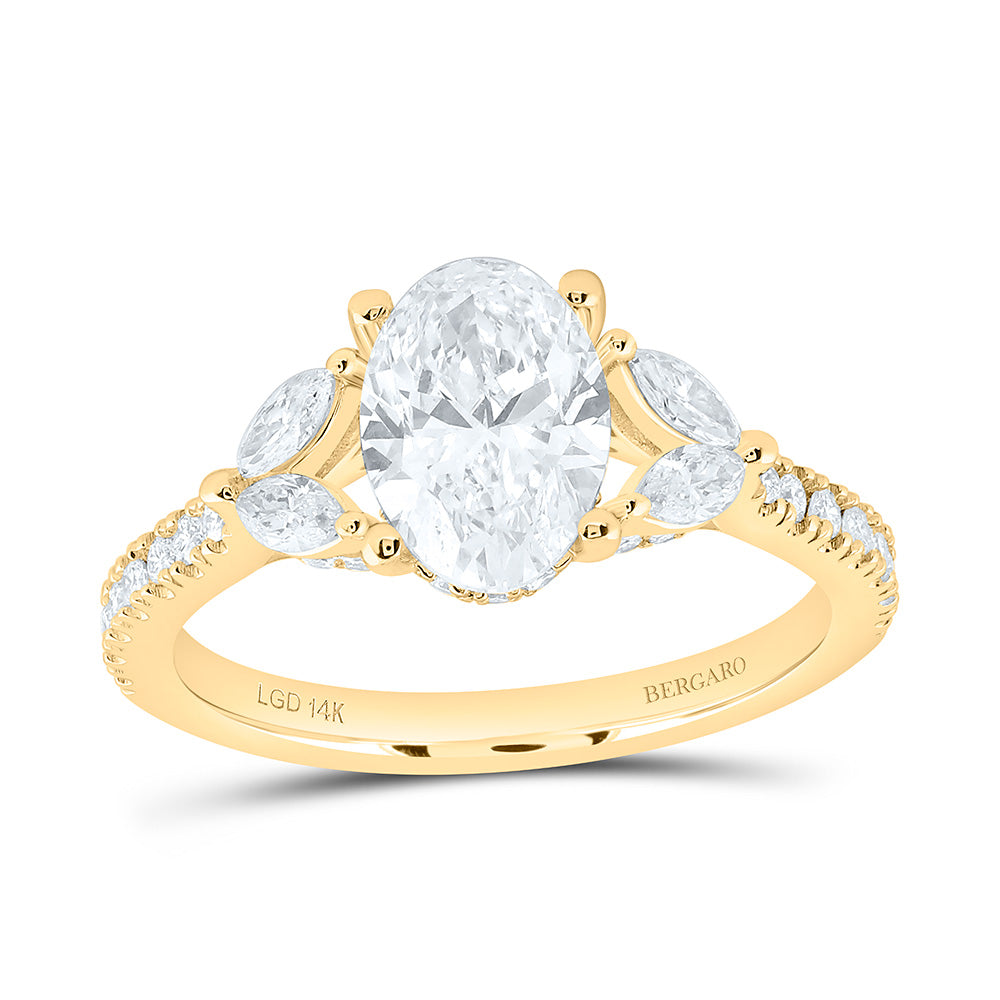 14K Yellow Or White Gold 2 Cttw Lab Grown Diamond 1 1/2 Cttw Center Oval Engagement Ring