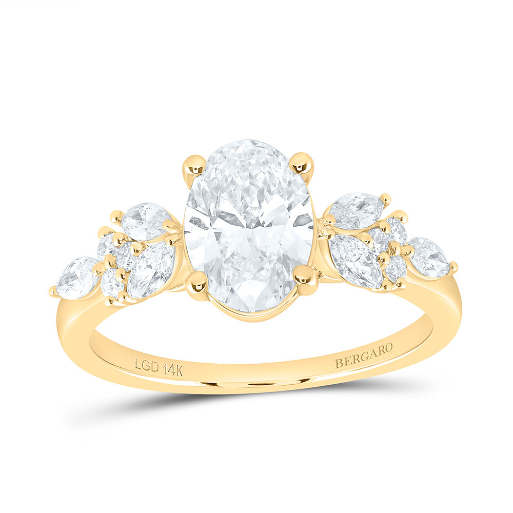 14K Yellow Or White Gold 2 Cttw Lab Grown Diamond 1 1/2 Cttw Center Oval Engagement Ring