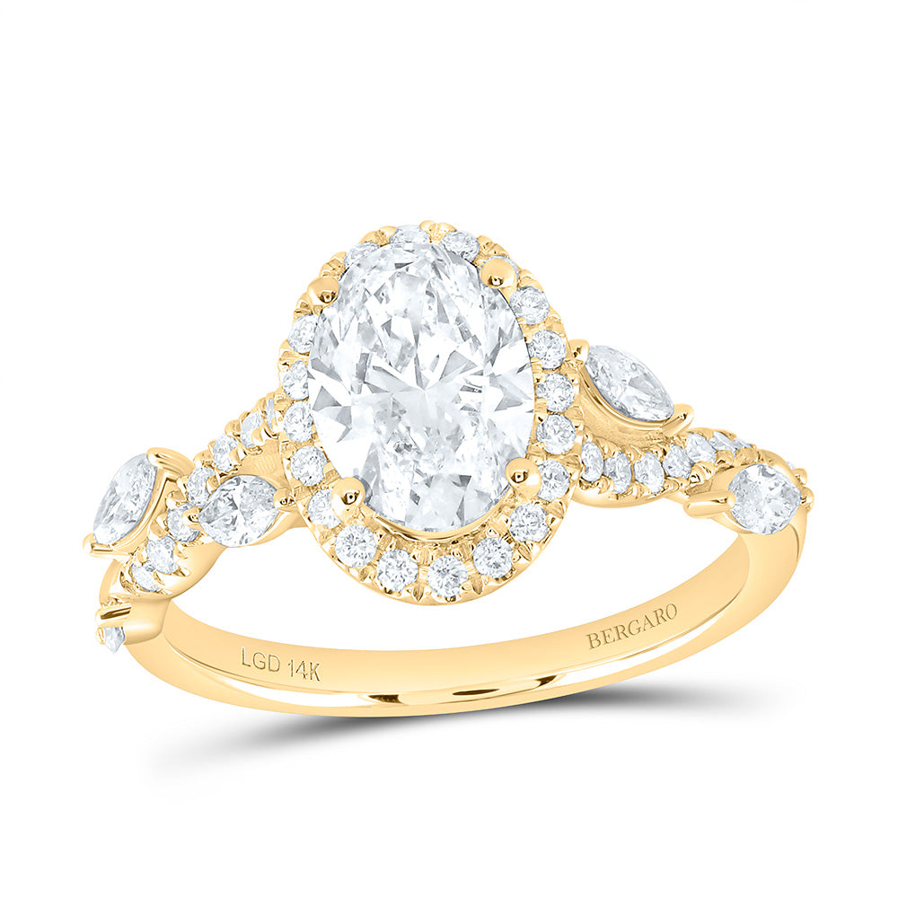 14K Yellow Or White Gold 2 Cttw Lab Grown Diamond 1 1/2 Cttw Center Oval Single Halo Engagement Ring