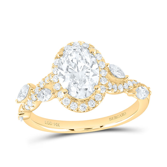 14K Yellow Or White Gold 2 Cttw Lab Grown Diamond 1 1/2 Cttw Center Oval Single Halo Engagement Ring