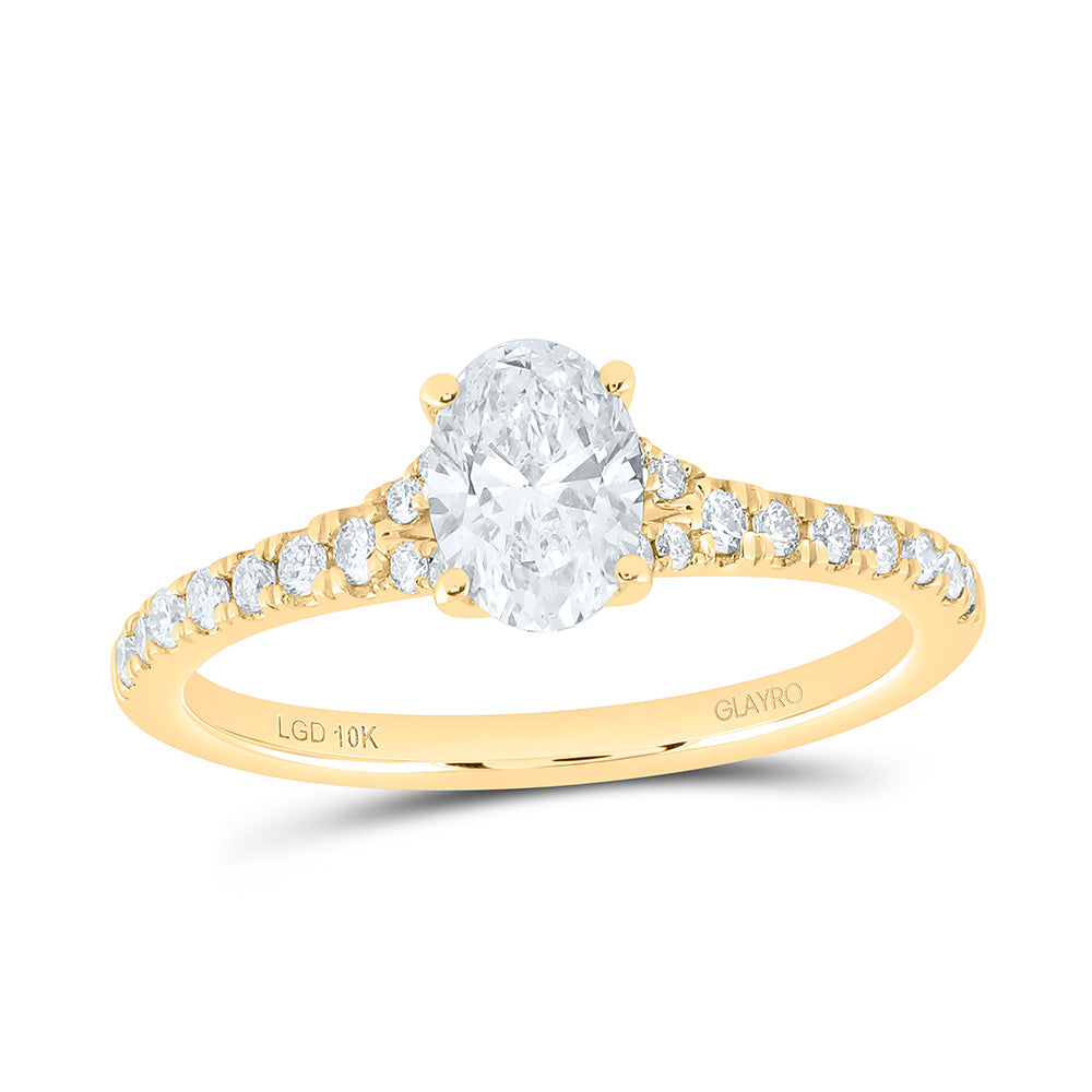 10K Yellow Or White Gold 1 Cttw Lab Grown Diamond 3/4 Cttw Center Oval Engagement Ring