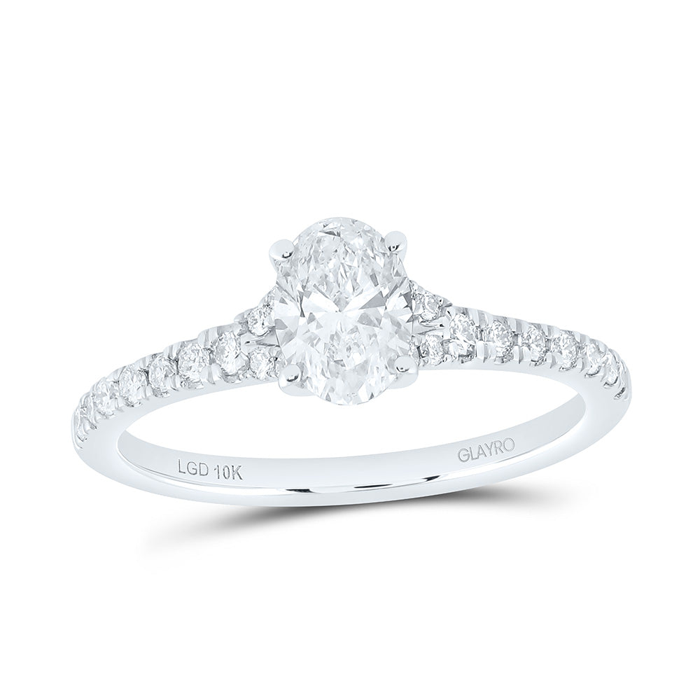 10K Yellow Or White Gold 1 Cttw Lab Grown Diamond 3/4 Cttw Center Oval Engagement Ring