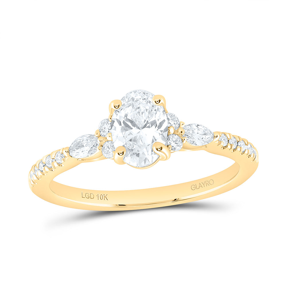 10K Yellow Or White Gold 1 Cttw Lab Grown Diamond 3/4 Cttw Center Oval Engagement Ring