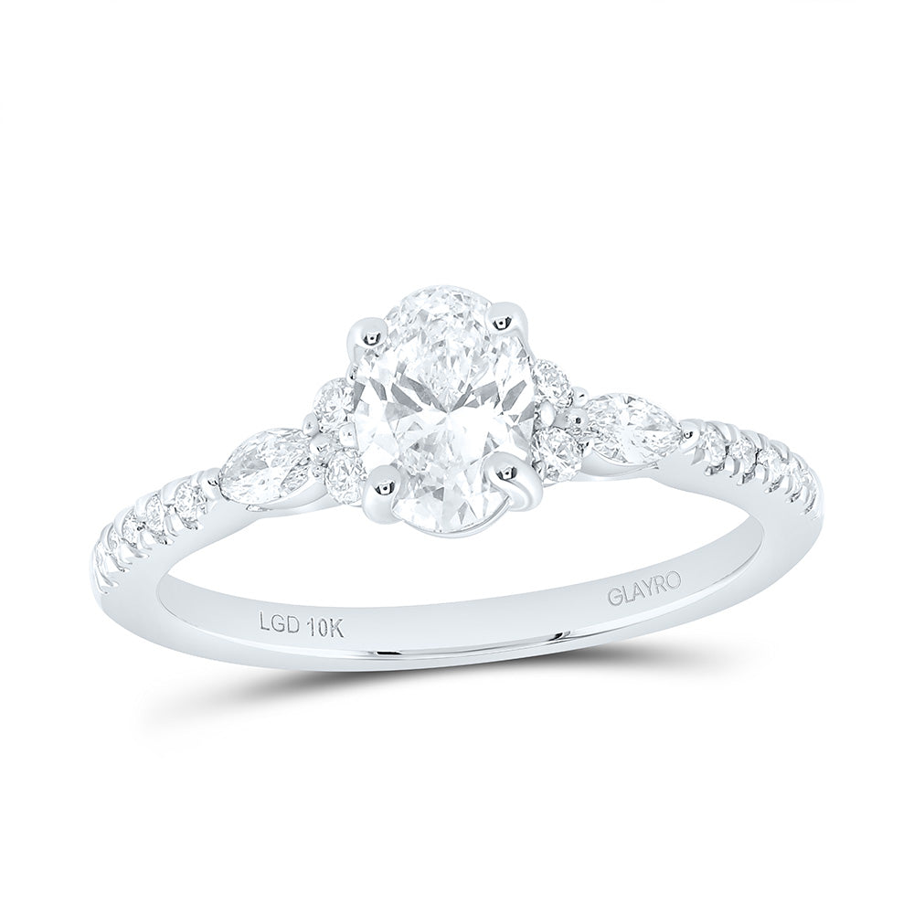 10K Yellow Or White Gold 1 Cttw Lab Grown Diamond 3/4 Cttw Center Oval Engagement Ring
