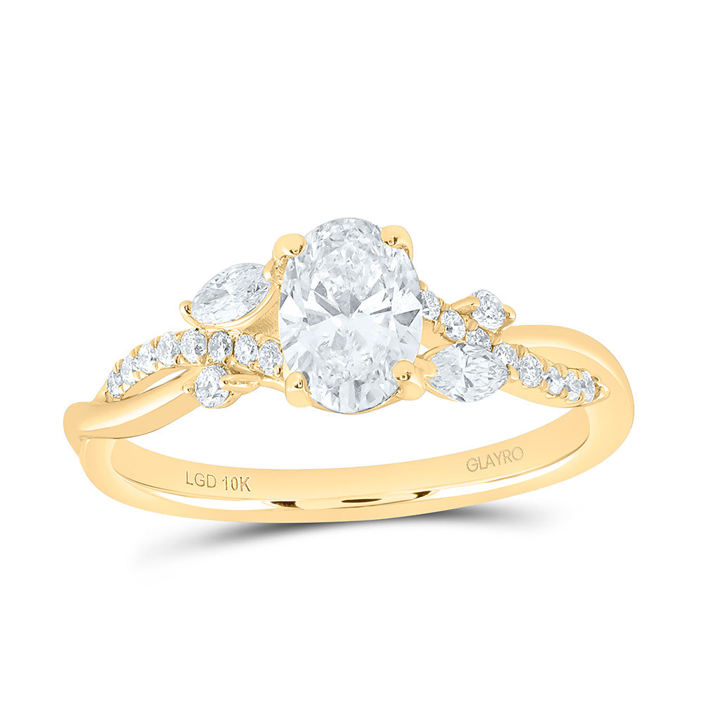 10K Yellow Or White Gold 1 Cttw Lab Grown Diamond 3/4 Cttw Center Oval Engagement Ring