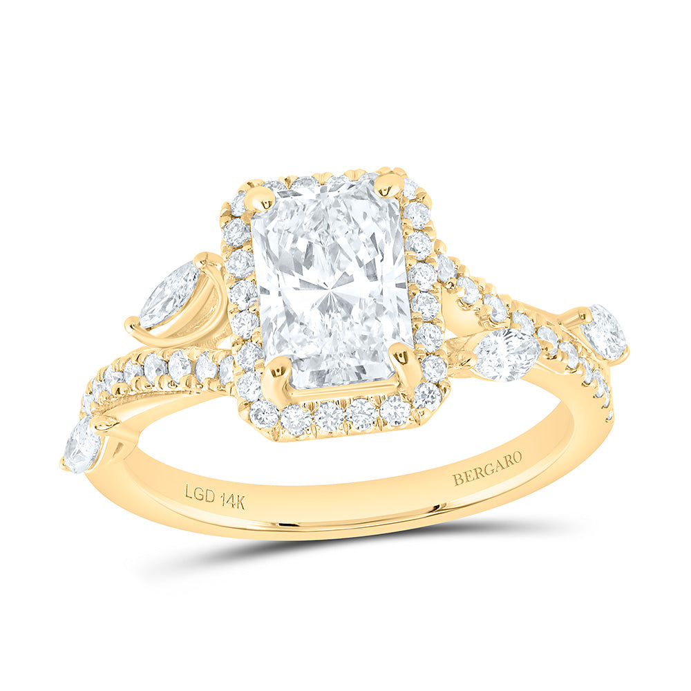 14K Yellow Or White Gold 2 Cttw Lab Grown Diamond 1 1/2 Cttw Center Radiant Single Halo Engagement Ring