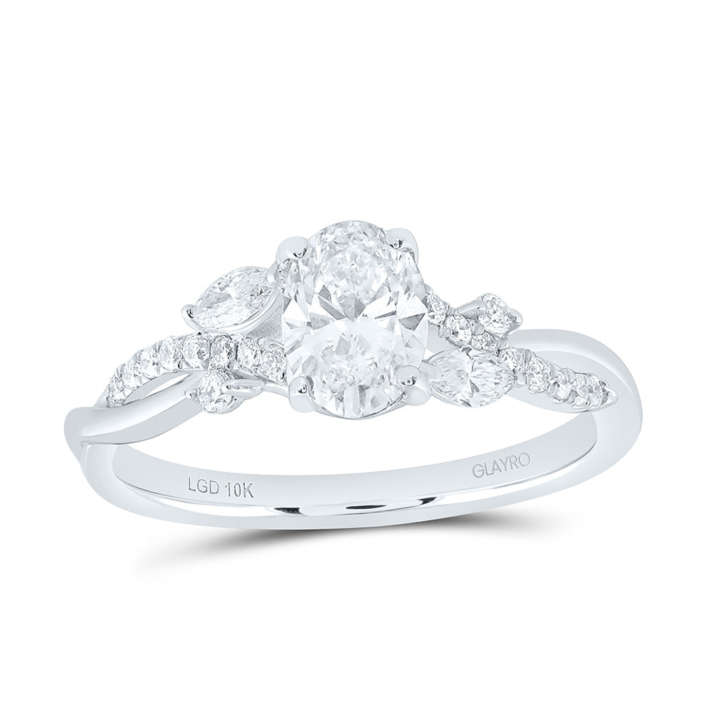 10K Yellow Or White Gold 1 Cttw Lab Grown Diamond 3/4 Cttw Center Oval Engagement Ring