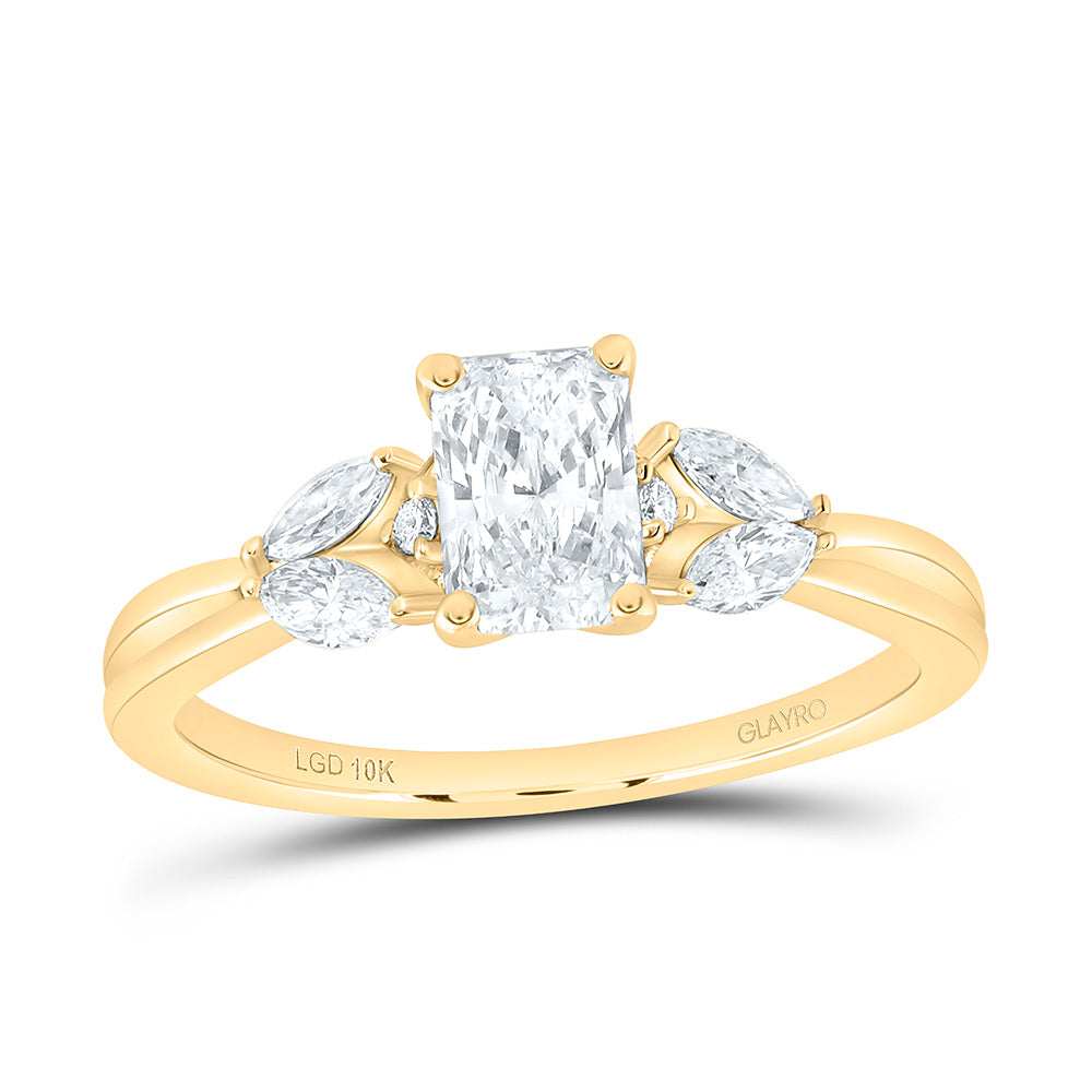 10K Yellow Or White Gold 1 Cttw Lab Grown Diamond 3/4 Cttw Center Radiant Engagement Ring