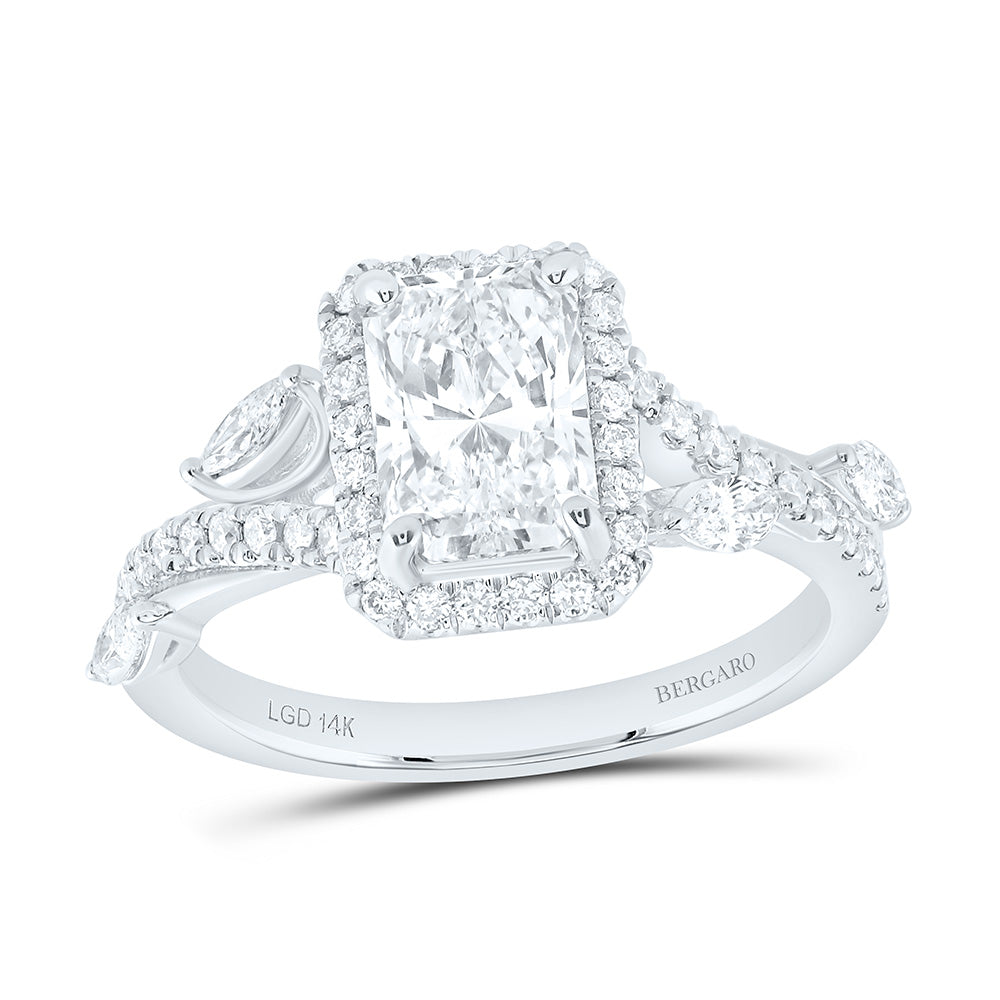 14K Yellow Or White Gold 2 Cttw Lab Grown Diamond 1 1/2 Cttw Center Radiant Single Halo Engagement Ring
