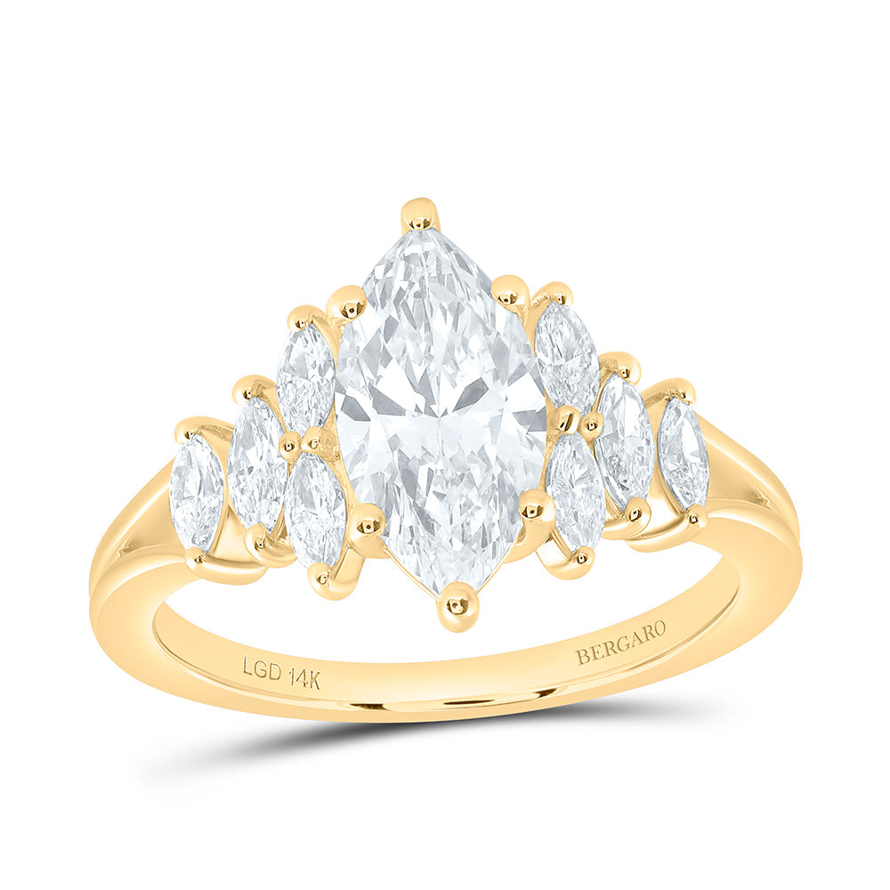 14K Yellow Or White Gold 2 Cttw Lab Grown Diamond 1 1/2 Cttw Center Marquise Engagement Ring