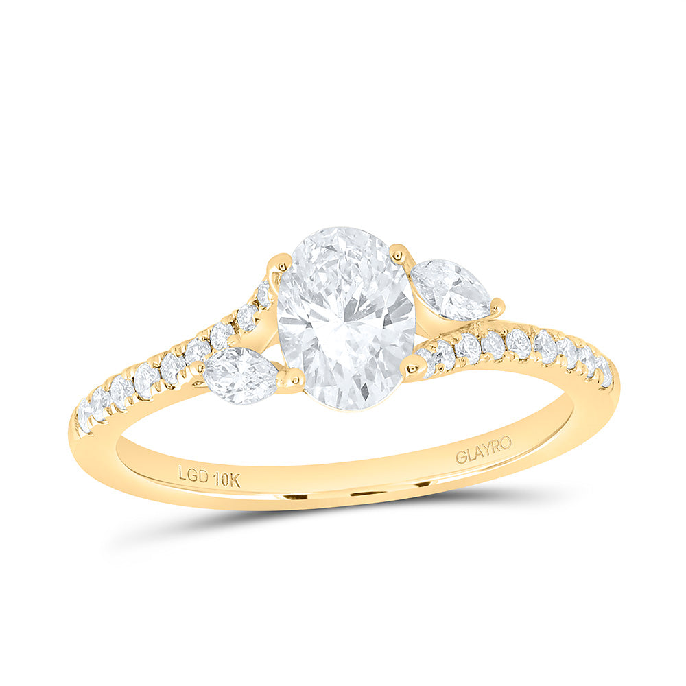 10K Yellow Or White Gold 1 Cttw Lab Grown Diamond 3/4 Cttw Center Oval Engagement Ring