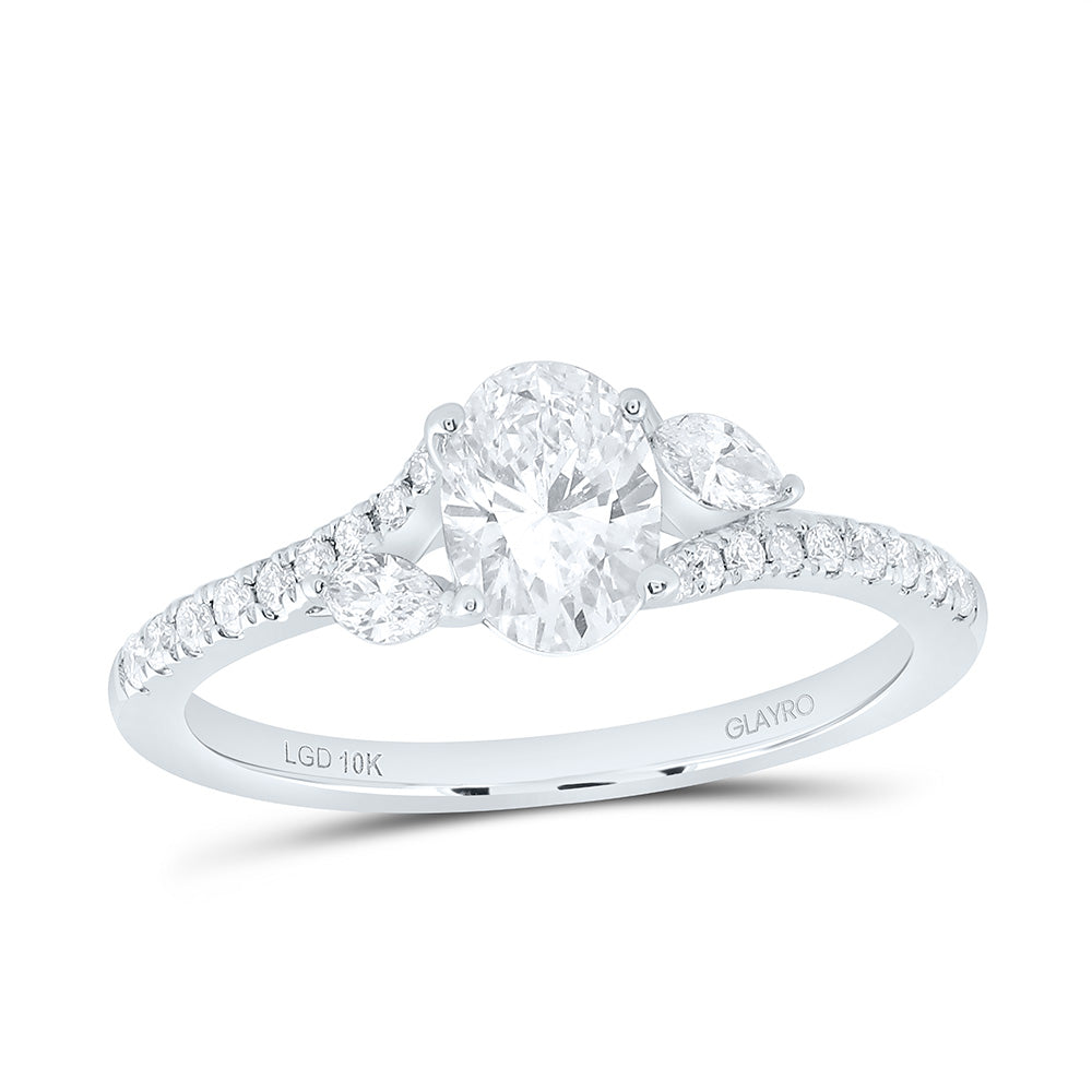 10K Yellow Or White Gold 1 Cttw Lab Grown Diamond 3/4 Cttw Center Oval Engagement Ring