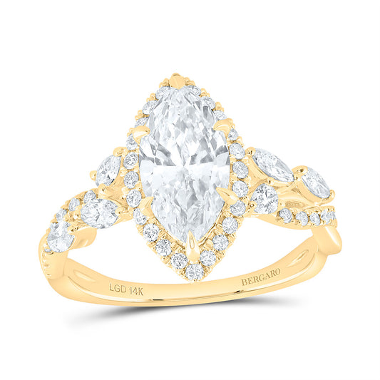 14K Yellow Or White Gold 2 Cttw Lab Grown Diamond 1 1/2 Cttw Center Marquise Single Halo Engagement Ring