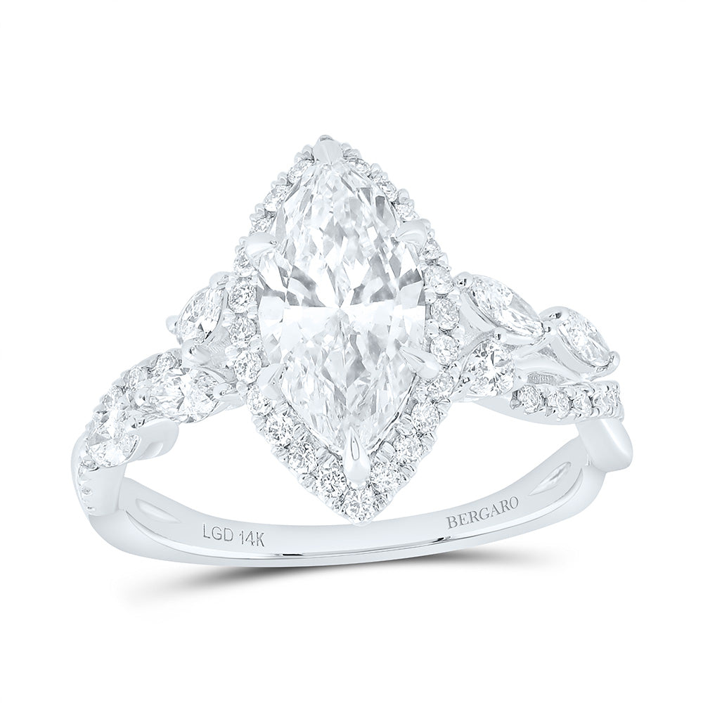 14K Yellow Or White Gold 2 Cttw Lab Grown Diamond 1 1/2 Cttw Center Marquise Single Halo Engagement Ring