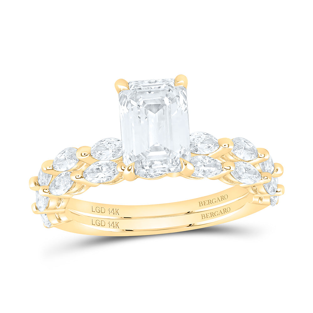 14K Yellow Or White Gold 3 1/5 Cttw Lab Grown Diamond 2 Cttw Center Emerald Bridal Set